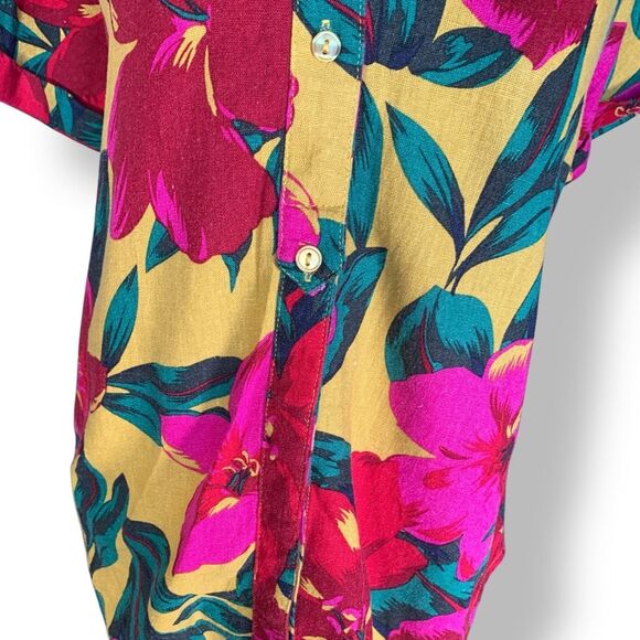 For Cynthia Button Up Shirt Linen Blend Hawaiian  Floral Print Yellow Red Petite - Picture 5 of 9